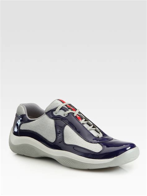 prada punta ala patent sneaker blue|Patent Leather And Technical Fabric Prada America's Cup .